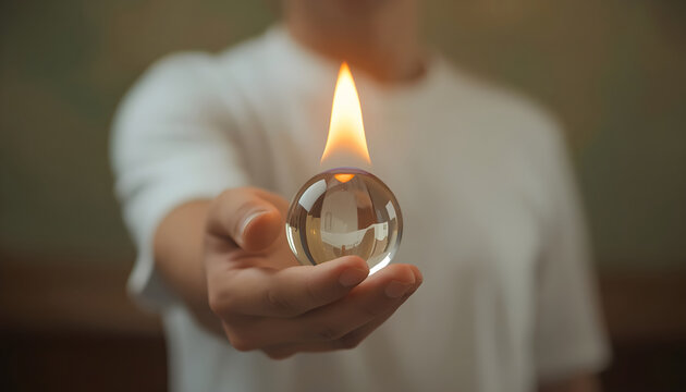 Crystal ball with flame psychic reading concept mystical divination and future telling