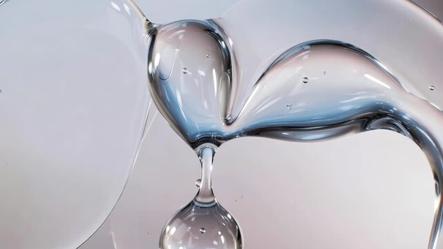 Transparent fluid shapes in glossy abstract style on soft gradient background, concept of purity, motion, elegance and innovation