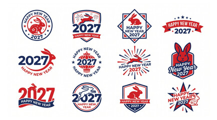 Happy new year 2027 rabbit motif emblem collection featuring cute animal illustrations for lunar new year holiday themes celebration illustration collection greetings anniversary © Shaon