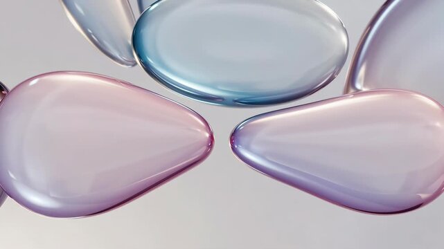 Shiny inflated pastel shapes in smooth artistic style on light backdrop, concept of softness and fluid form