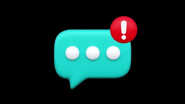 Alert message icon for warning, cuation, emergency, error, update notification animation on black background