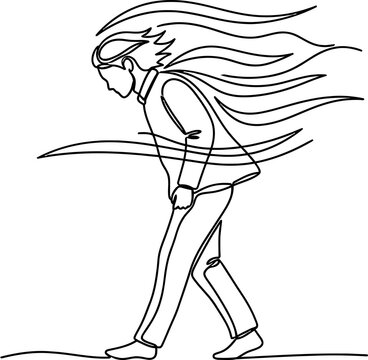 Man Fighting Strong Wind, Continuous Line Drawing