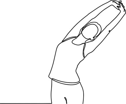 Woman stretching side body, one line drawing, fitness and wellness concept