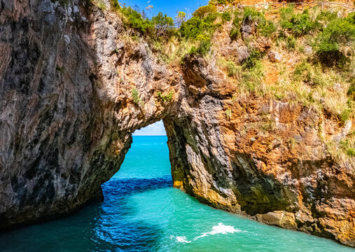Arcomagno Beach or Beach of the Great Arch near San Nicola Arcella, in the province of Cosenza, Calabria, Italy