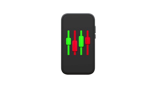 Stock market trading candlestick chart animation on smartphone