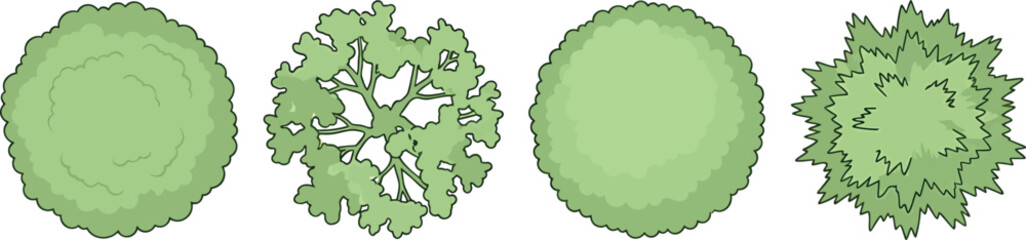 Set of four different tree top view icons for landscape design © SampaRani