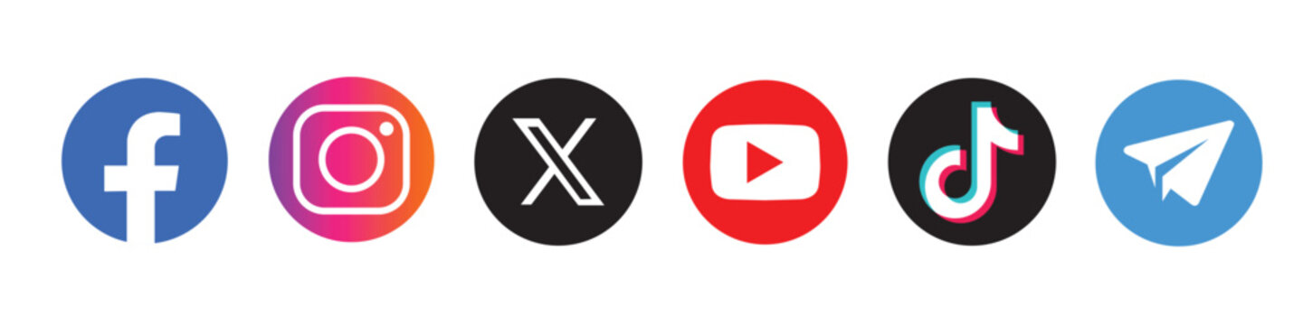 Social media icons 2027. Social network logos vector collection. Instagram, Facebook, YouTube, X , TikTok, Telegram