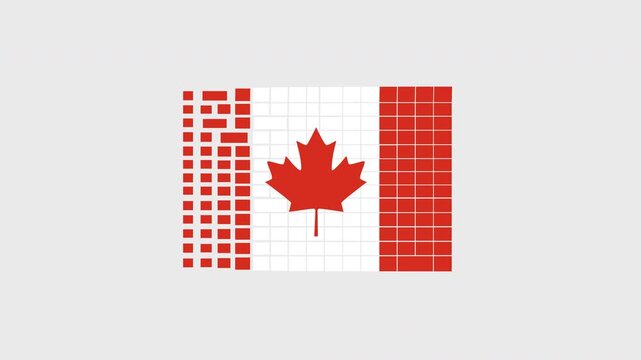 Canada Flag Pixel Art Style Animation, Canadian National Flag Mosaic Motion Graphic Loop with Transparent Alpha Channel, Maple Leaf Video Asset, 4K 60fps