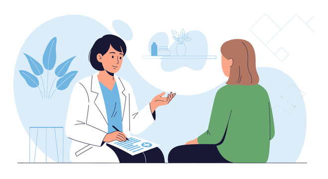 Doctor consulting patient about treatment in clinic - illustration