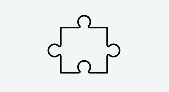 Single puzzle piece icon, simple line art, isolated on white background