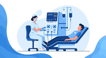 Fototapeta premium Nurse Monitoring Patient During Dialysis Treatment with Medical Equipment