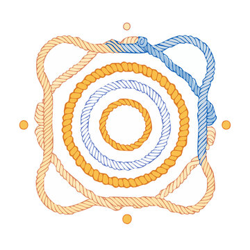 Decorative rope pattern with circles and knots on white background
