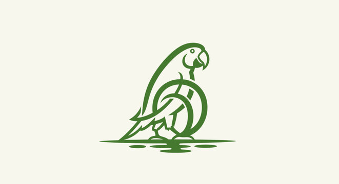 Elegant green parrot silhouette illustration design.