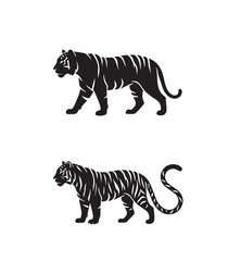 Fototapeta premium Minimalist Tiger Silhouette Vector Set in Various Poses