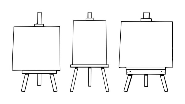 Black line art, white background: canvas on easel set with simple line art design featuring line art, illustrations, graphic resources with vector and design elements