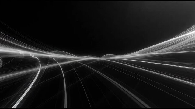 Abstract light streaks forming flowing lines in an abstract style on dark background, representing speed and motion