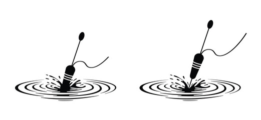 A bobber floating in the water, with soft concentric ripples around it and a fishing line. For Fishhook or fish hook concept. Fish wobbler. National go fishing day. © MarkRademaker