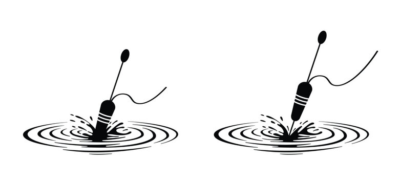 A bobber floating in the water, with soft concentric ripples around it and a fishing line. For Fishhook or fish hook concept. Fish wobbler. National go fishing day.