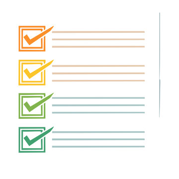 Flat checklist with ticks and crosses in orange and green