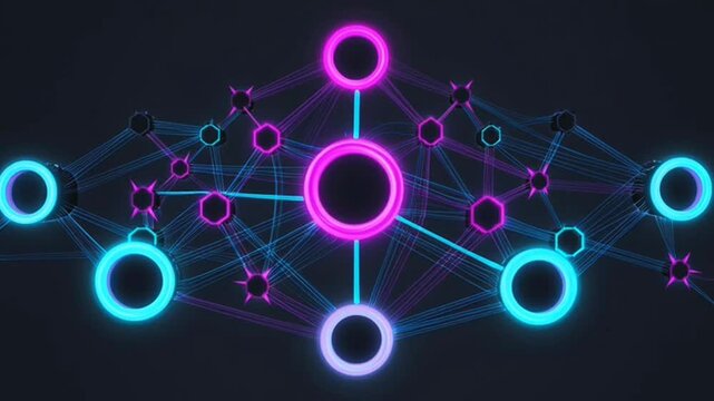 Abstract digital art of interconnected glowing neural pathways in purple and cyan.