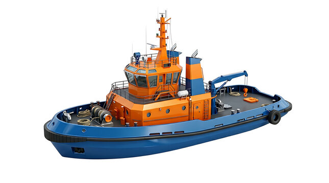 Modern blue and orange workboat designed for marine operations transparent background