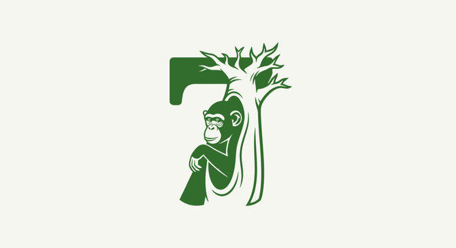 Green Gorilla Face with Tree Design in Number Seven Shape.