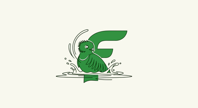 Green Frog Logo with Splashing Water Effect.