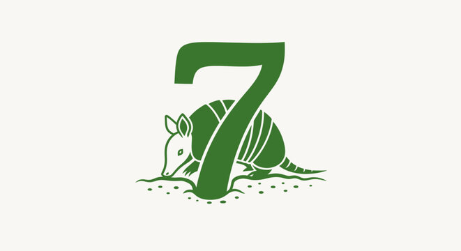 Green anteater resting under large number seven.