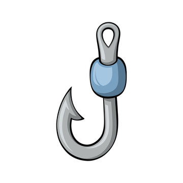 Vector illustration of a sharp metallic fishing hook with a blue sinker bead isolated on a Transparent background