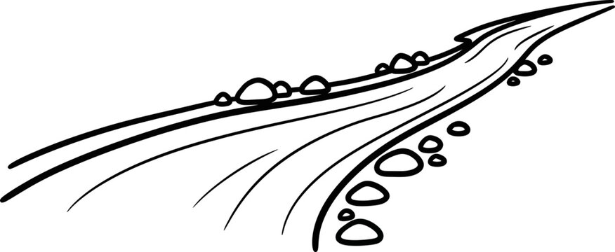 Stylized Black and White River Flow with Stones