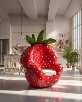 Giant strawberry chair furnishing modern loft interior