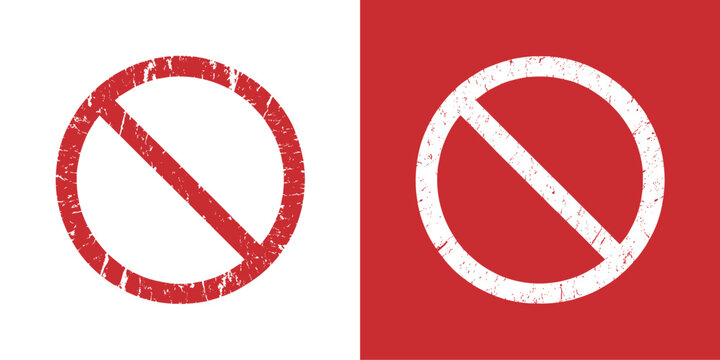 Prohibition Signs: Two red prohibition signs, one on a white background and one on a red background, indicating a restriction or warning. no entry, forbidden, no symbol, red circle.