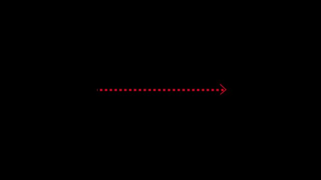 state arrow direction icon with dotted line animation. on Black background . dot arrows icon sign animated with alpha channel. white straight arrows animation. Reveal animation 4K video.