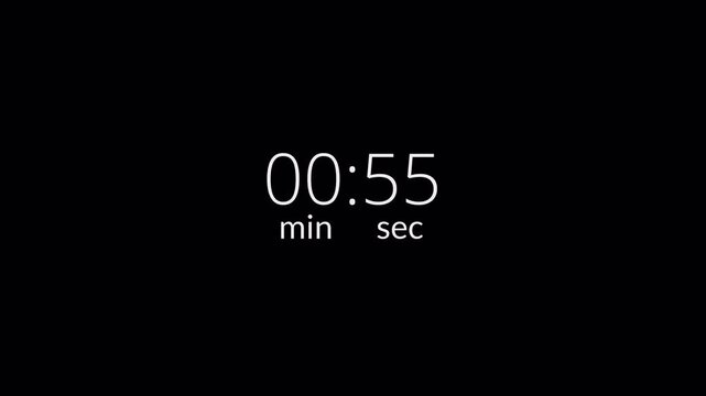 1 minute countdown animation from 60 seconds to 0 seconds on a transparent background. one minute countdown timer, countdown video with alpha channel
