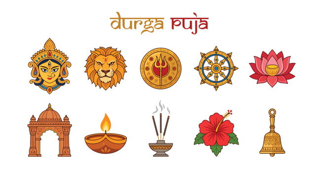 Traditional durga puja festival religious icons and symbols
