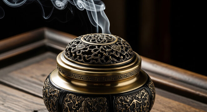 Incense Burner with Smoke, Traditional Asian Home Decor, Zen Meditation Atmosphere