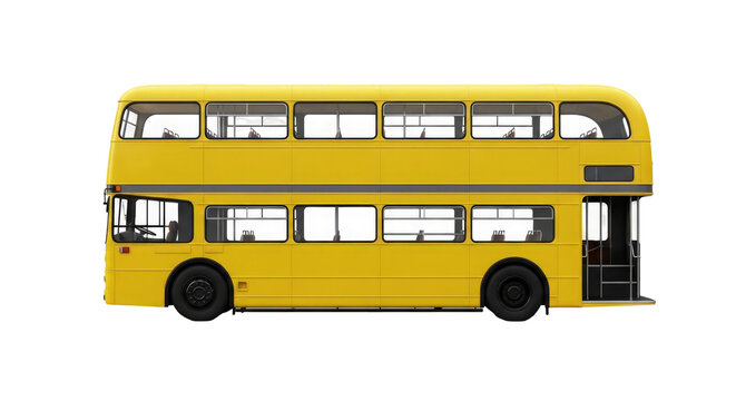 Bright yellow double decker bus isolated