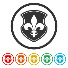Fleur de lis Shield logo. Set icons in color circle buttons © sljubisa