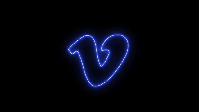 Glowing neon blue video hosting platform vimeo logo icon loop on a transparent alpha channel background