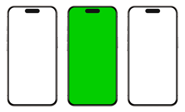 iPhone 17 pro smartphone isolated, modern mobile phone mockup with empty, green and white screen on transparent background