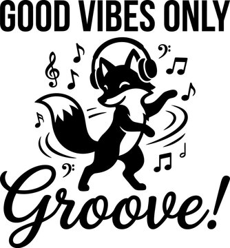 Cute dancing fox with headphones and music notes illustration isolated on transparent background, Vector, illustration