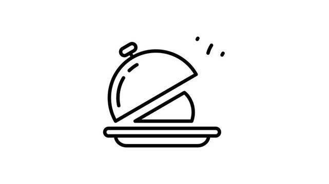 Catering service cloche or tray animated icon for restaurant. Dining, cutlery, eatery, cover, food plate, and waiter animation symbol