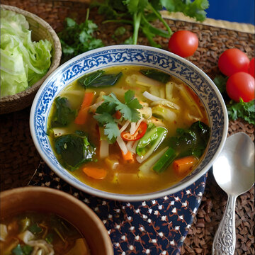 soop pak, some with string beans, others with spinach like greens