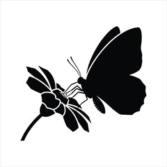 Black silhouette vector illustration of a butterfly resting on a flower © PicNest