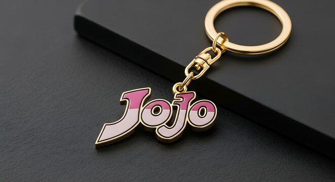Gold Jojo keychain, pink and white charm, metallic jewelry, fashion accessory