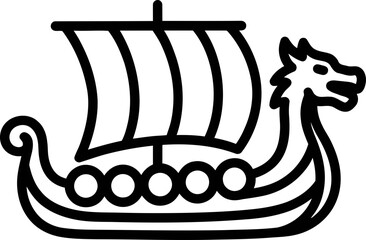 Viking Ship Silhouette, Nordic Dragon Boat, Scandinavian Longship Icon © Fahri