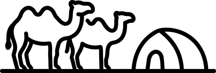 Two camels and a tent illustration. Desert camping and travel concept. © ipulbotak
