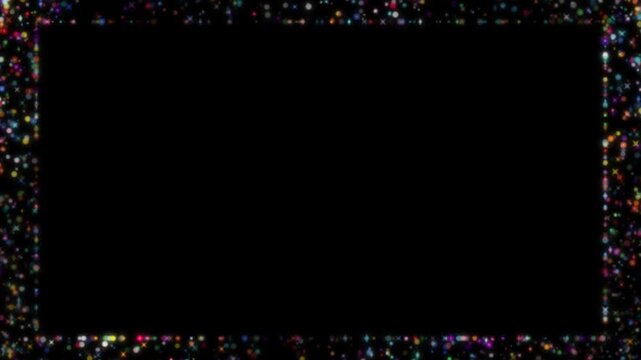 Glitter Frame Animation: Seamless Luxury Border Loop with Ruby, Sapphire, Emerald & Gold Glitter Particles on Black Background Premium 4K Event Overlay