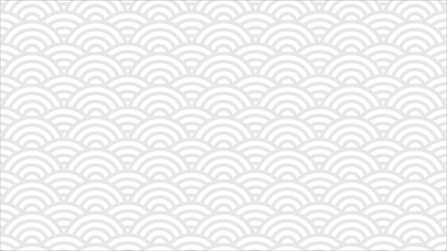 Seamless white asian sea wave pattern. Repeating loop grey ocean water curve japanese texture. White line art motion graphics animation.