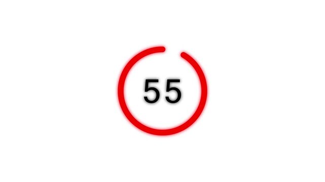 60s countdown animation from 60 seconds to 0 second with alpha channel, one minute countdown timer on white background, one minute countdown 4k animation.
